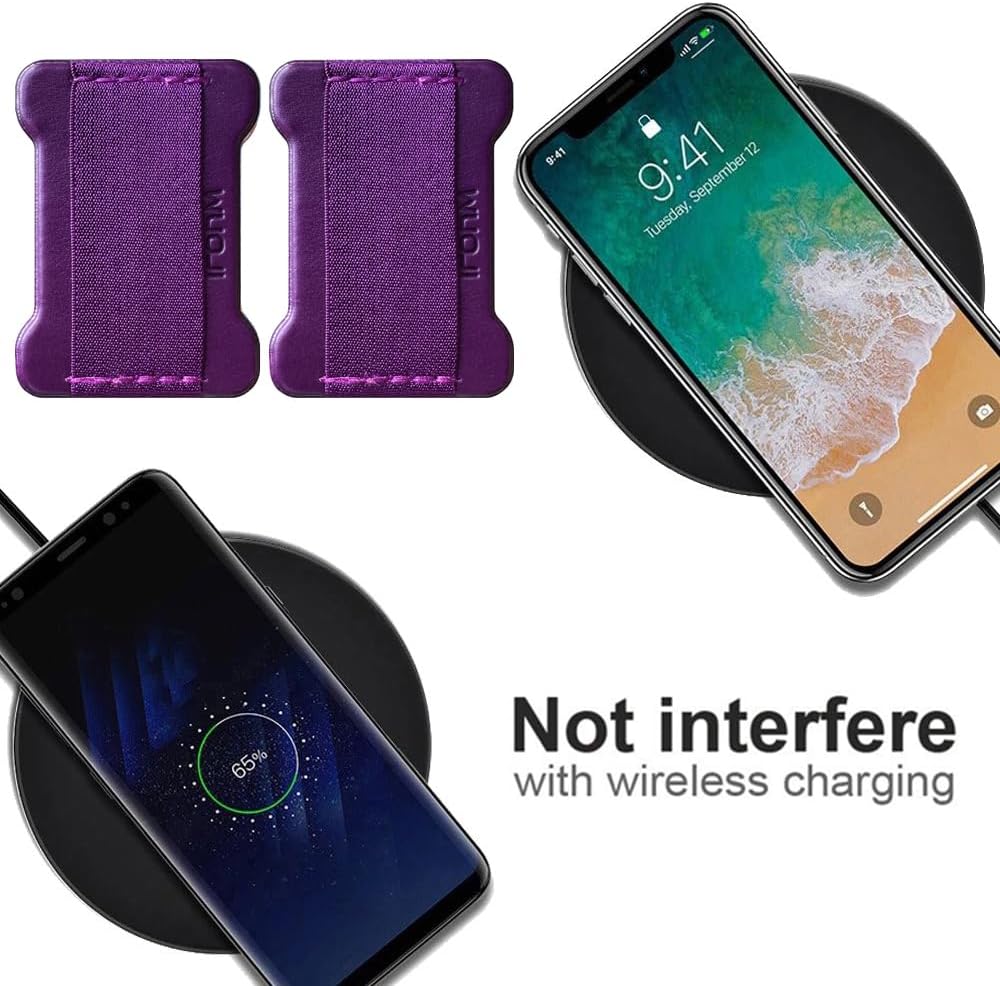 Universal Phone Grip for Smartphones - Phone Holder for Hand for Back of Phone - Wireless Charging Compatible (Black Purple) -2PC