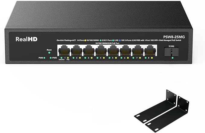 9 Port 2.5G Gigabit PoE Web Managed Switch, 8 Port POE + 1* 10G SFP, IEEE by RealHD