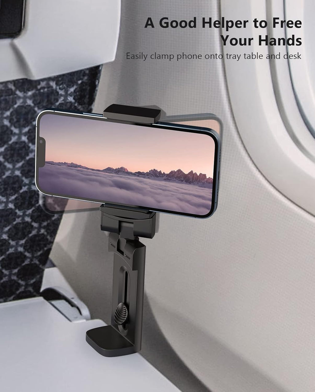 MiiKARE Airplane Travel Essentials Phone Holder, Universal Handsfree Phone Mount for Flying with 360 Degree Rotation, Accessory for Airplane, Travel Must Haves Phone Stand for Desk-Black&Purple