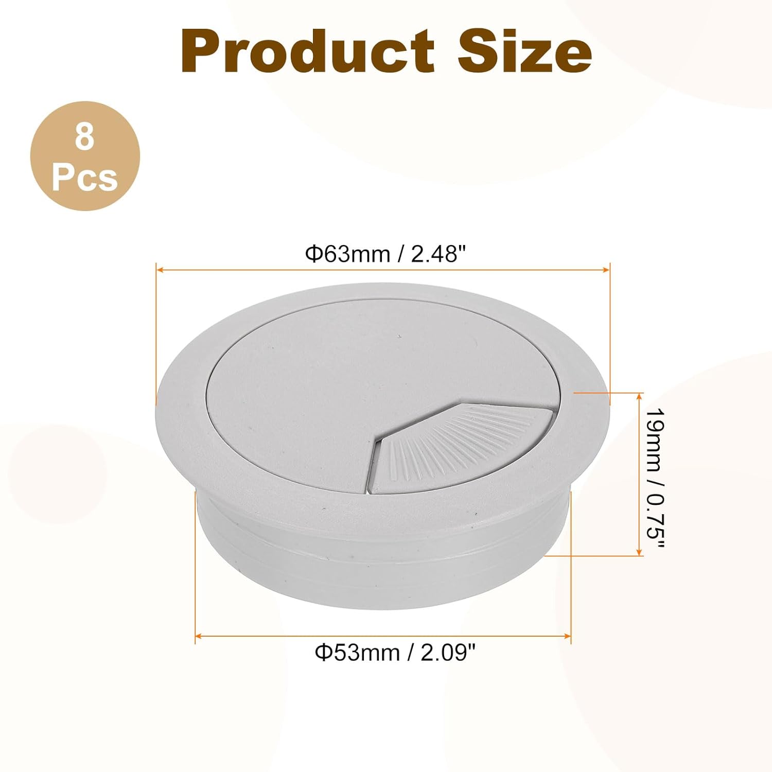 uxcell 8 Pcs 53mm (2.09 Inch) Desk Grommet, Plastic Cable Hole Cover, Wire Cord Cable Organizer for Home Office Computer Desk Cabinet, Gray
