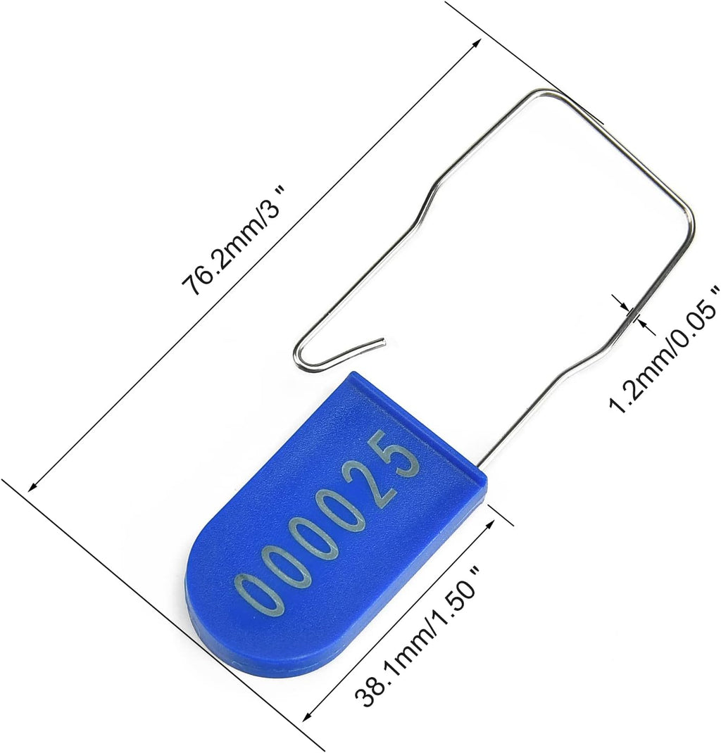 50PCS Plastic Padlock Security Seals Metal Wire Padlocks Electric Meter Lockout Tags Disposable Anti-Tamper Lock Numbered Anti Tamper Tags Blue