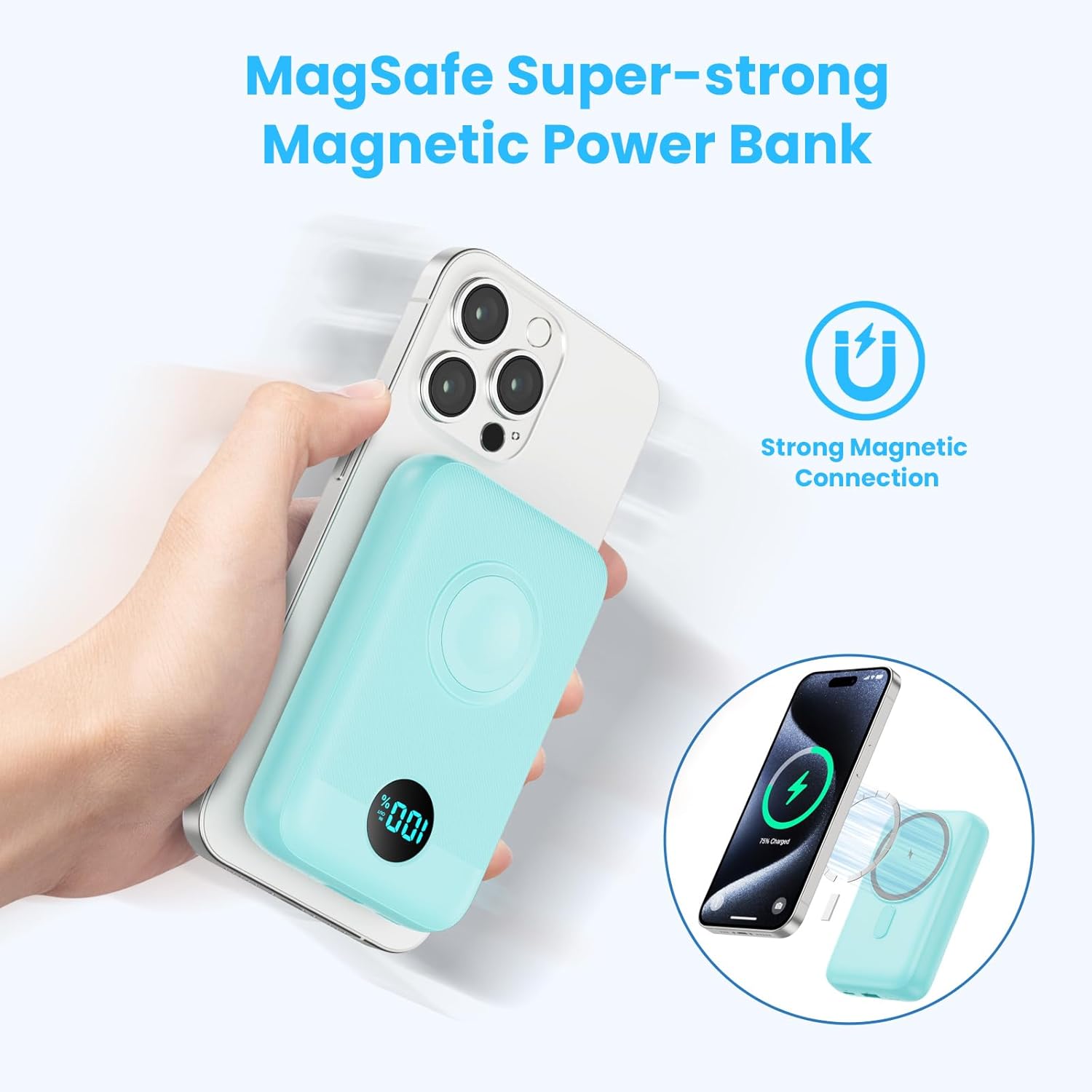 Magnetic Portable Charger 10800mAh,4-in-1 Wireless Power Bank with iWatch Charger, QC4.0+20W PD Fast Charging USB C Battery Pack with LCD Display for Magsafe,iPhone 16/15/14/13/12 Series, Green