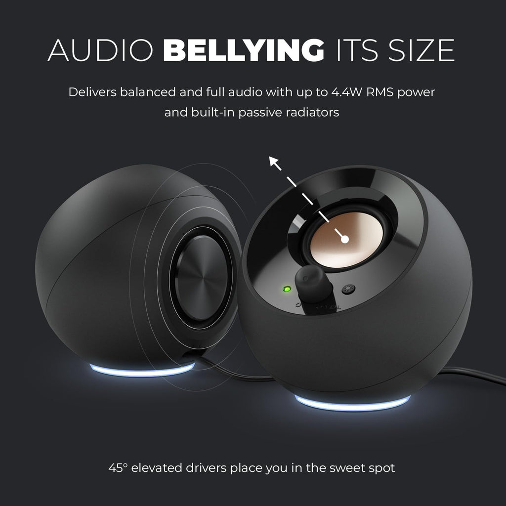 Creative Pebble SE Minimalist 2.0 USB-C Powered PC Speakers with RGB Lighting, 3.5 mm AUX-in, Up to 4.4W RMS Power for Computers and Laptops (Black)