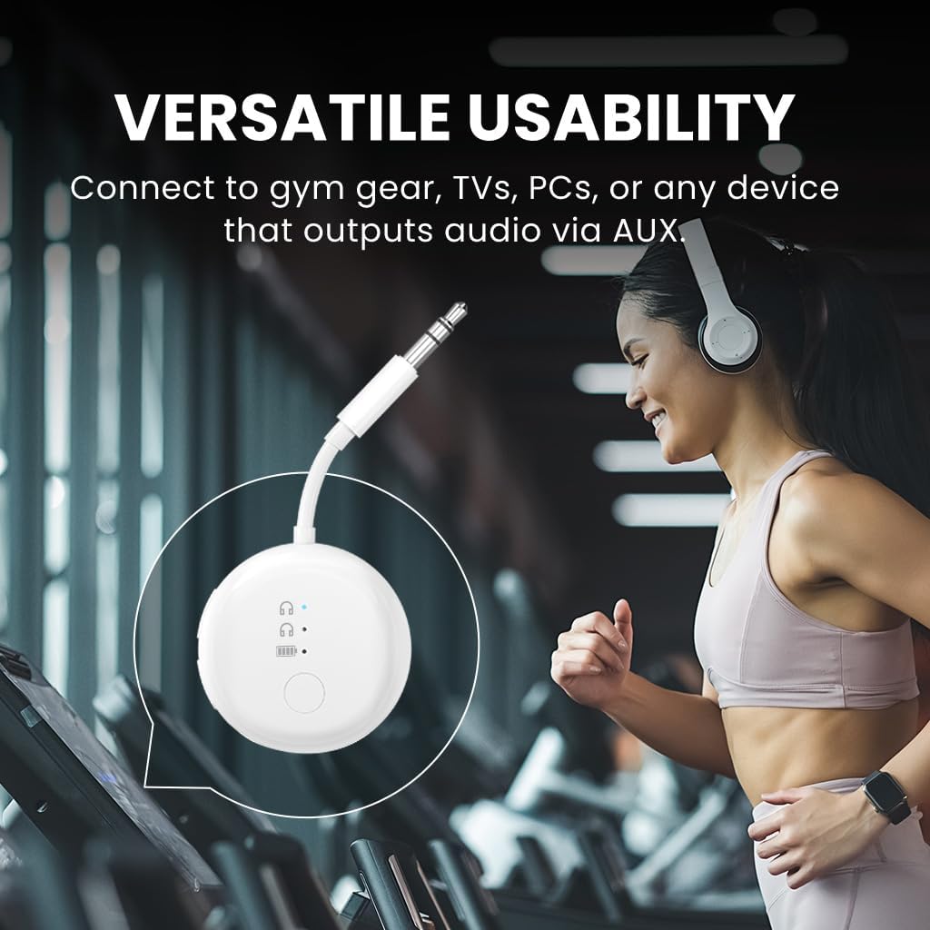 Avantree SoundJet – 25Hrs Airplane Bluetooth Adapter for All AirPods (Pro/Max) with Qualcomm Chipset & aptX Adaptive, Wireless Audio Transmitter for Flights Travel, Works with Bose & Other Headphones