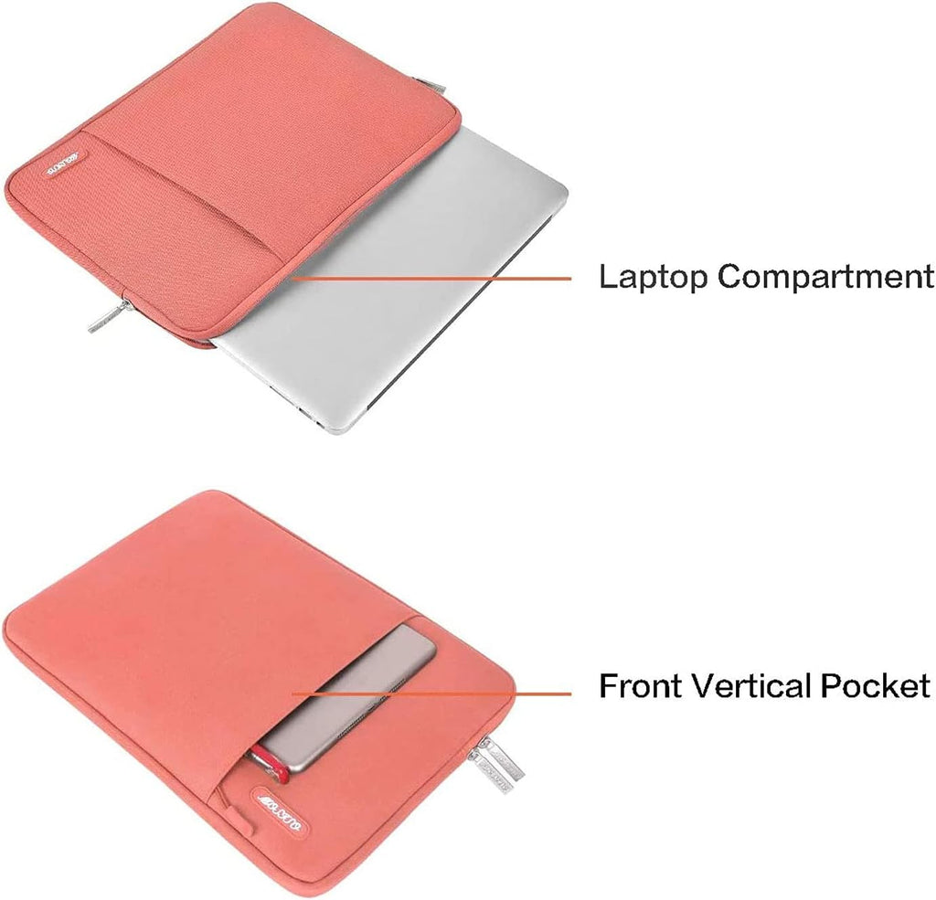 MOSISO Laptop Case 13.3 inch, 13-13.3 inch Laptop Sleeve Compatible with MacBook Air/Pro 13 / Pro 14, HP Dell ASUS Lenovo Notebook, Polyester Vertical Computer Sleeve Bag with Pocket, Coral