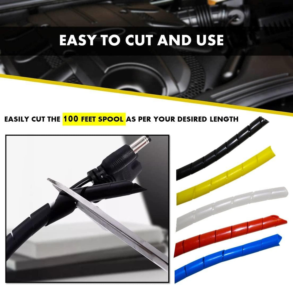 Kable Kontrol Vortex Spiral Cable Wrap - 1/8” Inch 100’ Feet Long - Hose Protector Flexible Polyethylene Wire Conduit Tubing Cable Sleeve Cord Cover to Organize Wires – Black