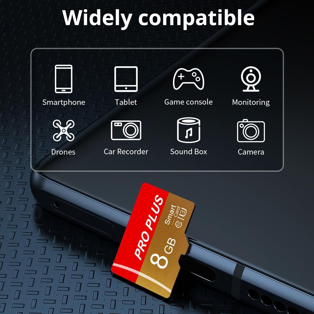 2 Pack TF Card 8GB with Adapter, High Speed Memory Card, UHS-I C10 A1 Memory TF Card for Tablet/Mobile Phone/Camera/Car Audio/Game Console (TF162 Red Gold 8GB)