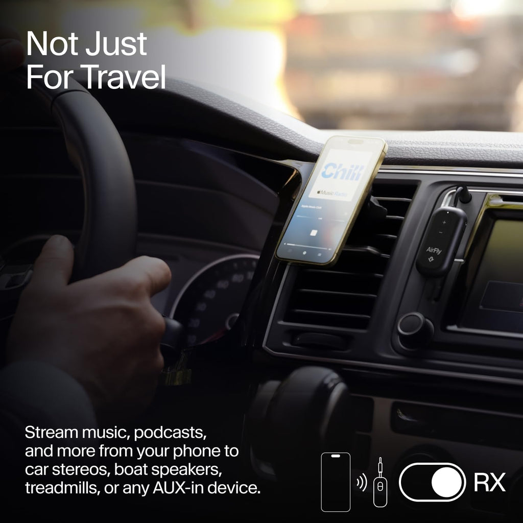 AirFly Pro 2 – Bluetooth Adapter for Airplane, Pair 2 AirPods or Wireless Headphones – 3.5mm AUX Bluetooth Transmitter and Receiver for Cars, Boats, Treadmills, TVs– Airplane Travel Essentials, Black