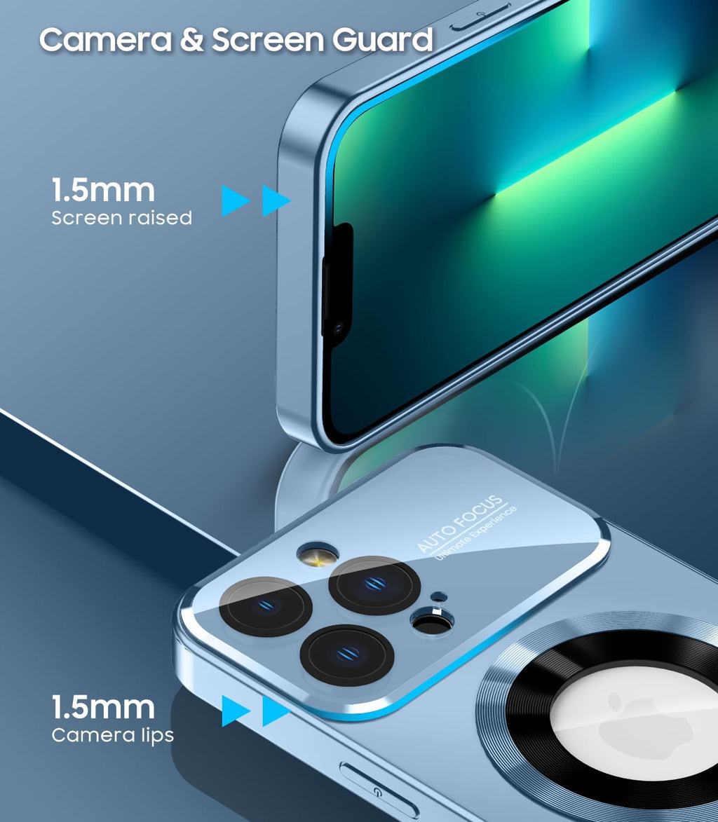 Magnetic for iPhone 13 Pro Case, Built-in Camera Lens Protector, Compatible with MagSafe, Logo View, Military Grade Protective Phone Cover, Sierra Blue