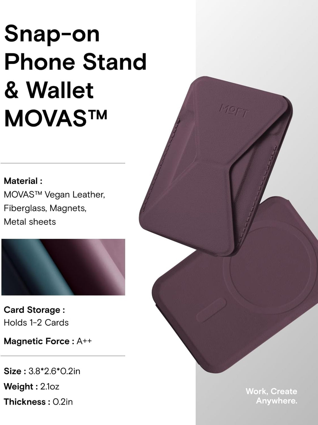 MOFT Magnetic Wallet Stand Compatible with iPhone 16/15/14/13/12 Series, Angle Adjustment & Magsafe Compatible MOVAS Phone Stand,BlackBerry