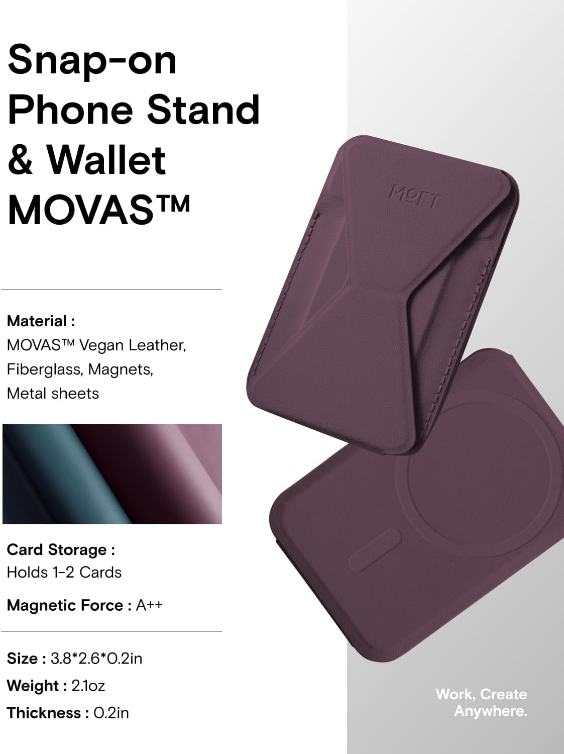 MOFT Magnetic Wallet Stand Compatible with iPhone 16/15/14/13/12 Series, Angle Adjustment & Magsafe Compatible MOVAS Phone Stand,BlackBerry