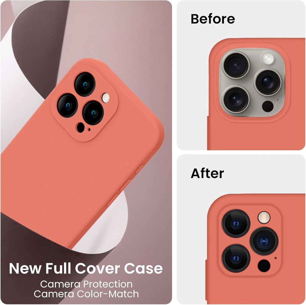 FireNova Designed for iPhone 15 Pro Max Case, Silicone Upgraded [Camera Protection] Phone Case with [2 Screen Protectors], Soft Anti-Scratch Microfiber Lining Inside, 6.7 inch, Pink Pomelo
