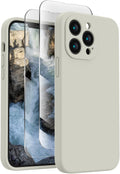 FireNova Designed for iPhone 13 Pro Case, Silicone Upgraded [Camera Protection] Phone Case with [2 Screen Protectors], Soft Anti-Scratch Microfiber Lining Inside, 6.1 inch, Stone