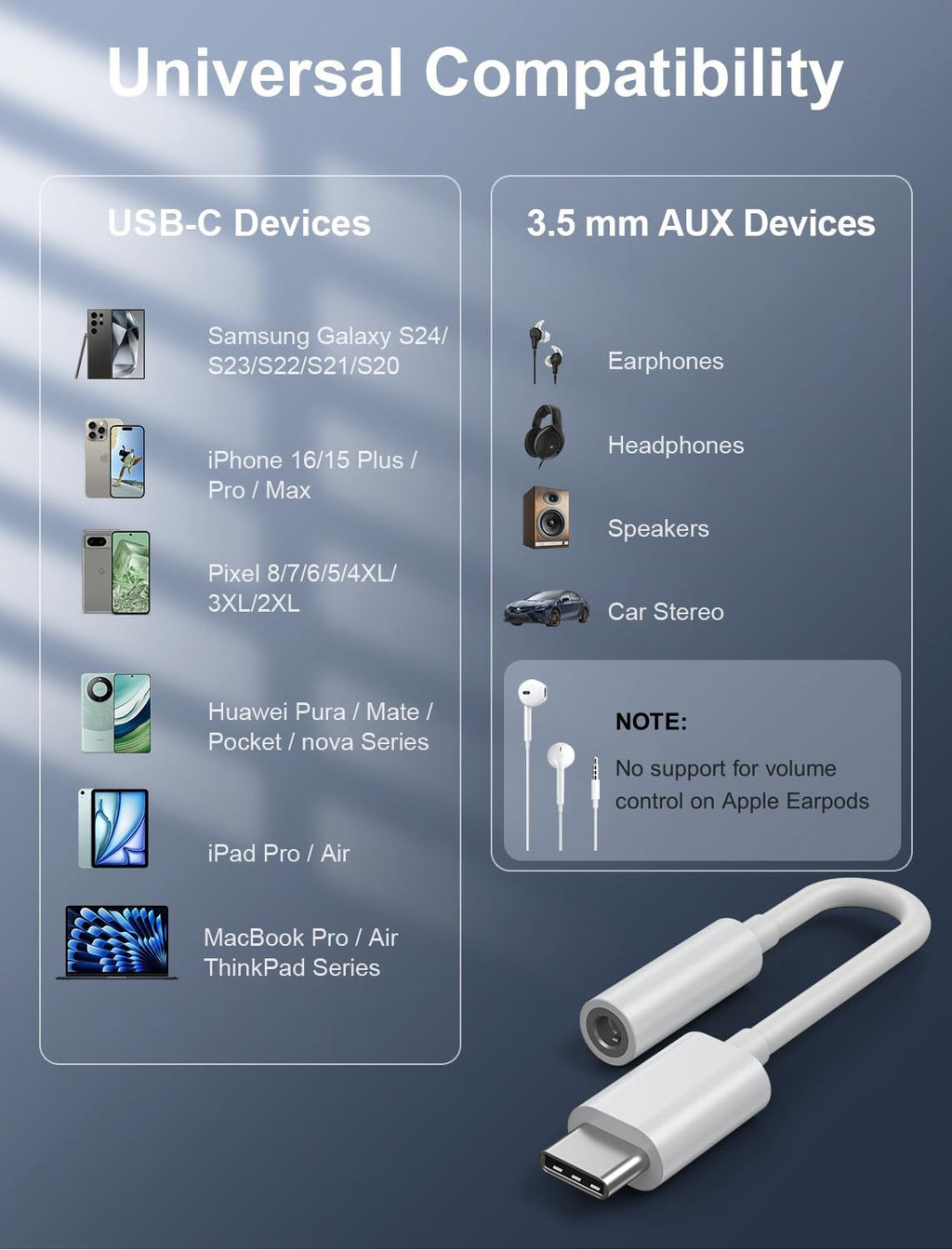 USB-C to 3.5mm Audio Headphone Adapter - HiFi 1000 Pack Compatible with Apple iPhone 16 15 Samsung Galaxy S25 S24 S23 S22 S21 Plus Pro Max Ultra Pixel iPad - Type C to Aux Cord Jack Dongle Adapter