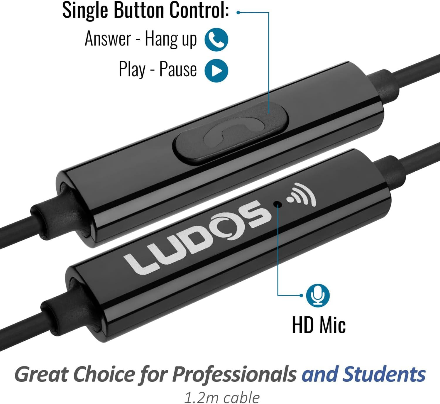 LUDOS OMNITONE Wired Earbuds in-Ear Headphones, 5 Year Warranty, Earphones with Microphone, 3.5 mm Jack Corded Ear Buds, Videoconference for iPhone, Samsung, Computer, Laptop, Kids, School Students