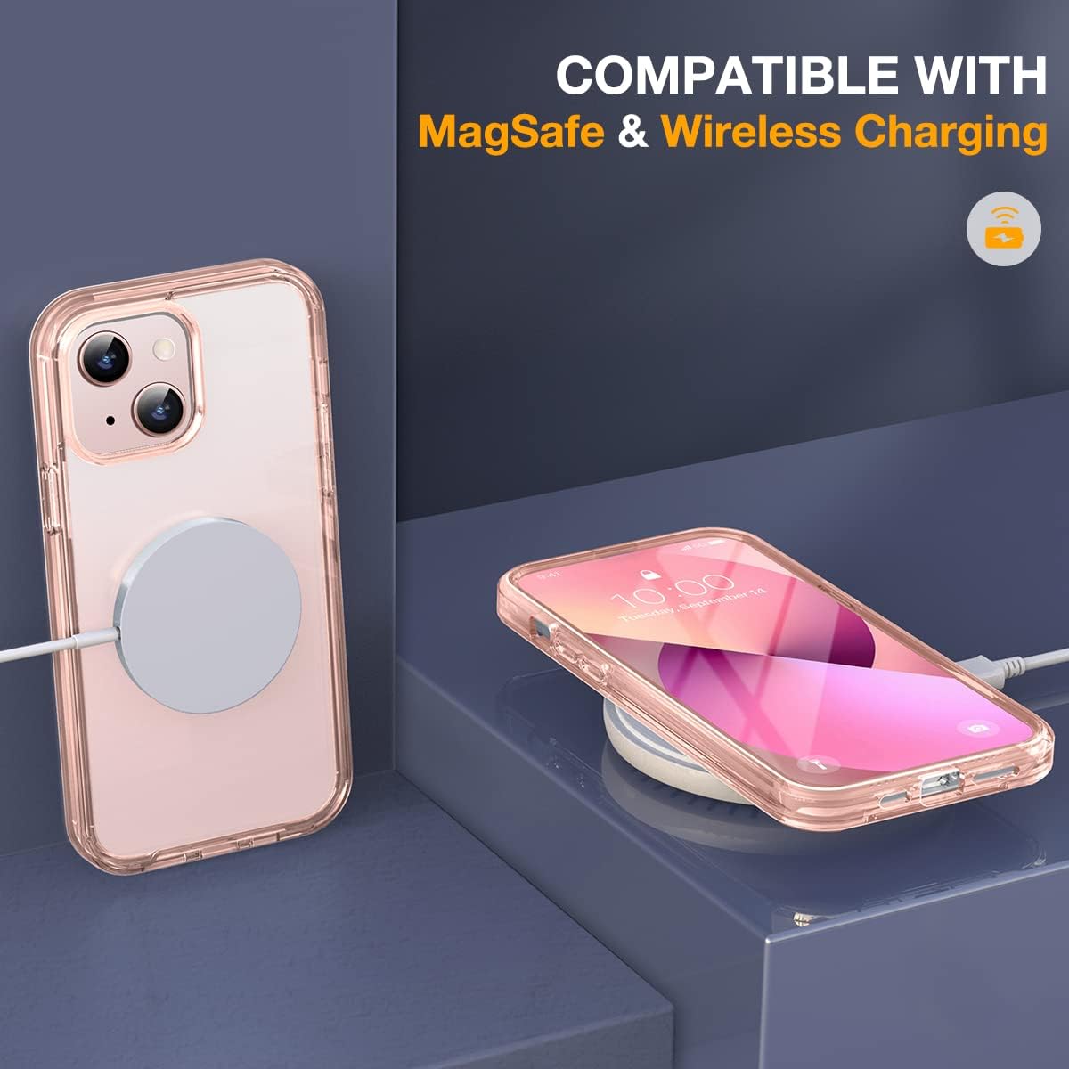 Miracase Glass iPhone 13 Case 6.1 inch, 2023 Upgrade Full-Body Clear Bumper Case with Built-in 9H Tempered Glass Screen Protector for iPhone 13,Clear Pink