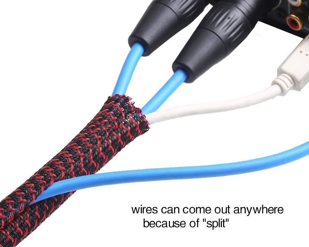 Alex Tech 10ft - 1 inch Cord Protector Wire Loom Tubing Cable Sleeve Split Sleeving For USB Cable Power Cord Audio Video Cable – Protect Cat From Chewing Cords - Blackred