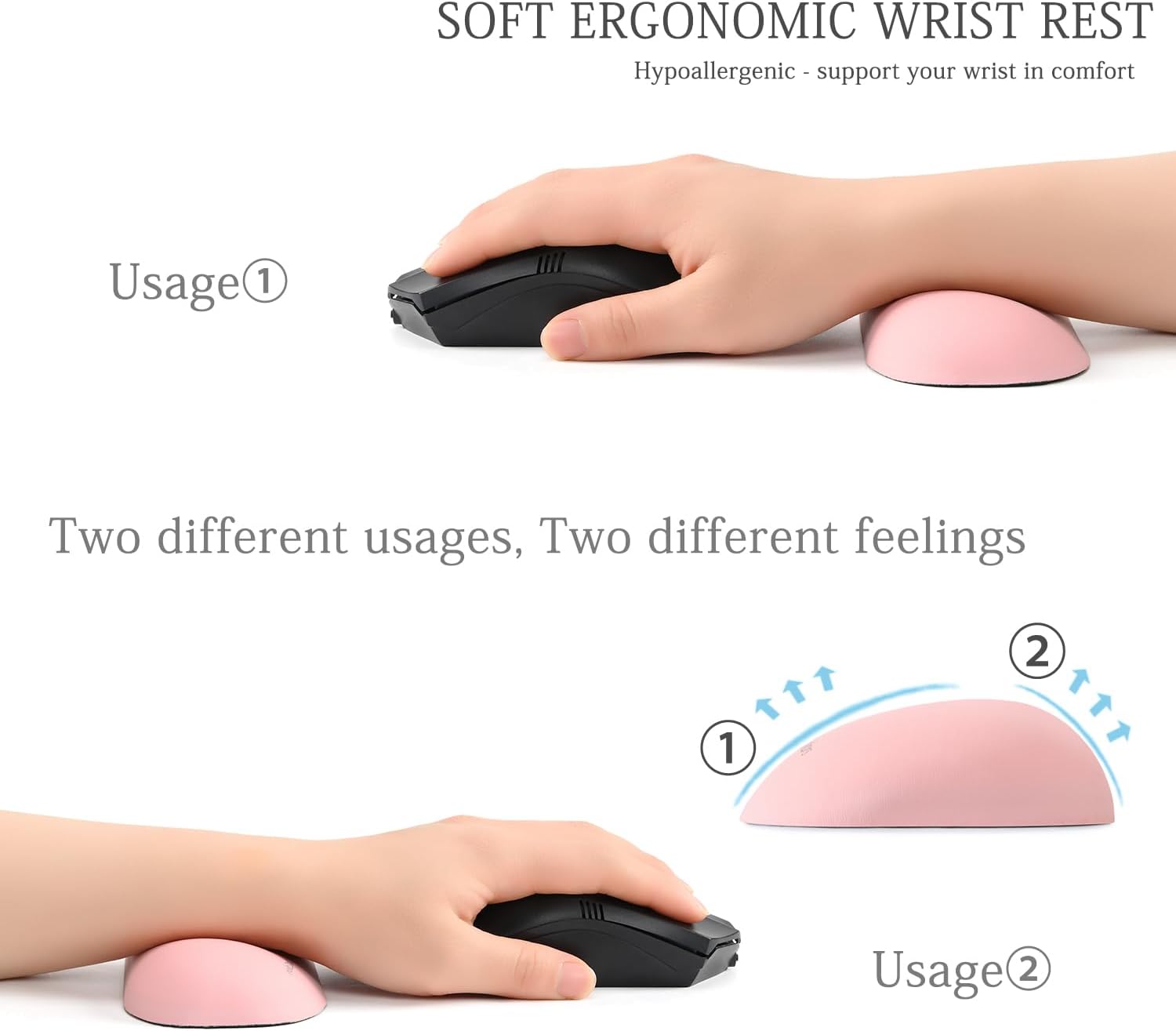 UnivoColors Design-Wave Wrist Rest, Artificial Sheepskin+Memory Foam+Ergonomic+Anti-Slip Gel, Resilience Support During Work and Gaming,Mouse Accessory,Pink