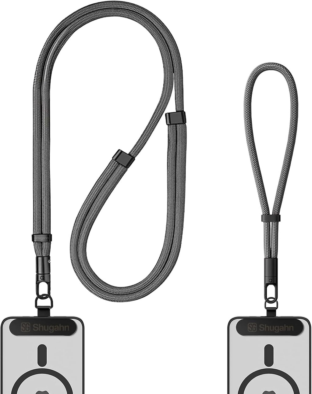 Phone Lanyard 2 Pcs - 1 Phone Wrist Strap, 1 Adjustable Crossbody Cell Phone Lanyard, 2 Metal Pads and 360° Rotating Metal Clips - Skin-Friendly, Universal for Most Phones(Deep Gray)
