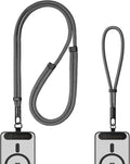 Phone Lanyard 2 Pcs - 1 Phone Wrist Strap, 1 Adjustable Crossbody Cell Phone Lanyard, 2 Metal Pads and 360° Rotating Metal Clips - Skin-Friendly, Universal for Most Phones(Deep Gray)
