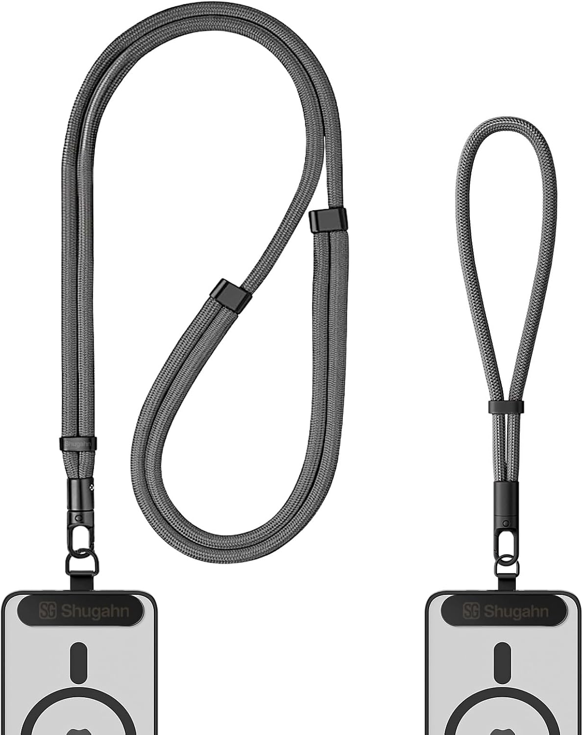 Phone Lanyard 2 Pcs - 1 Phone Wrist Strap, 1 Adjustable Crossbody Cell Phone Lanyard, 2 Metal Pads and 360° Rotating Metal Clips - Skin-Friendly, Universal for Most Phones(Deep Gray)