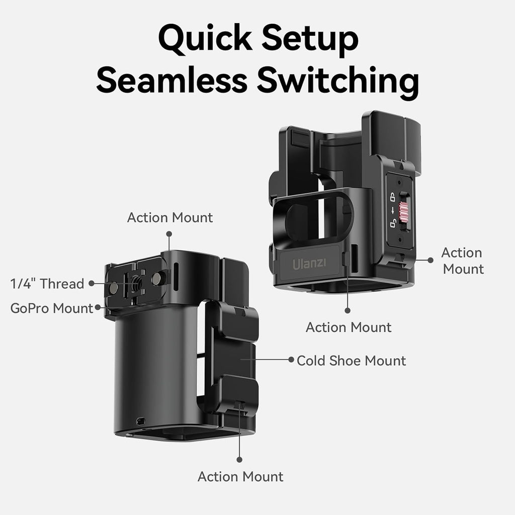 ULANZI PK-06 Expansion Adapter Accessories for DJI Osmo Pocket 3 - Aluminum Protective Cage Metal Bracket Mount with 1/4 Screw Holes/Gopro Adapter/Cold Shoe/Osmo Action Quick-Release