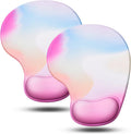 JIKIOU Mouse Pad, 2 Pack Ergonomic Mouse Pads with Comfortable Gel Wrist Rest Support and Smooth Cloth, Non-Slip PU Base for Easy Typing Pain Relief Durable and Easy to Clean Small Rainbow