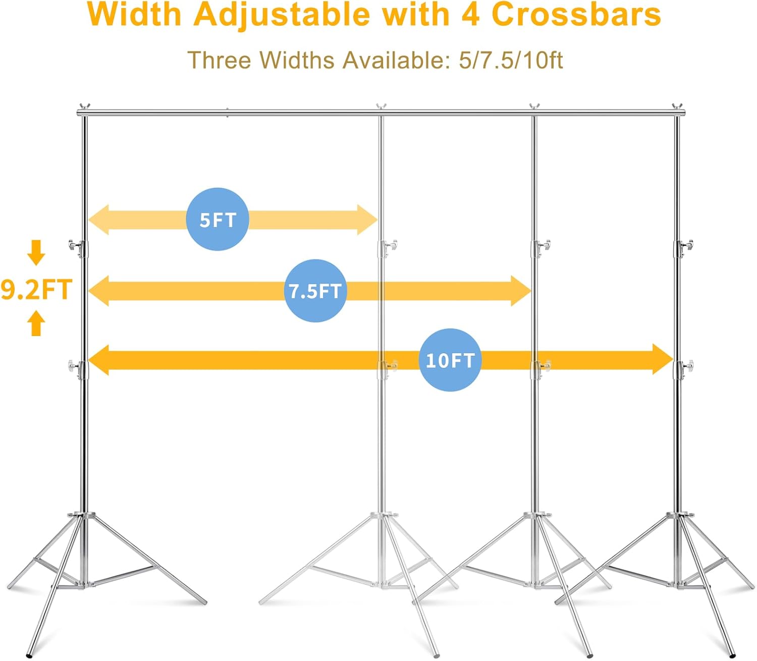 9.2 x 10 Ft Stainless Steel Backdrop Stand Heavy Duty, MSKIRA Adjustable Backdrop Stand Background Support System Kit for Photography, Parties, or Weddings with Clamps, Carry Bag