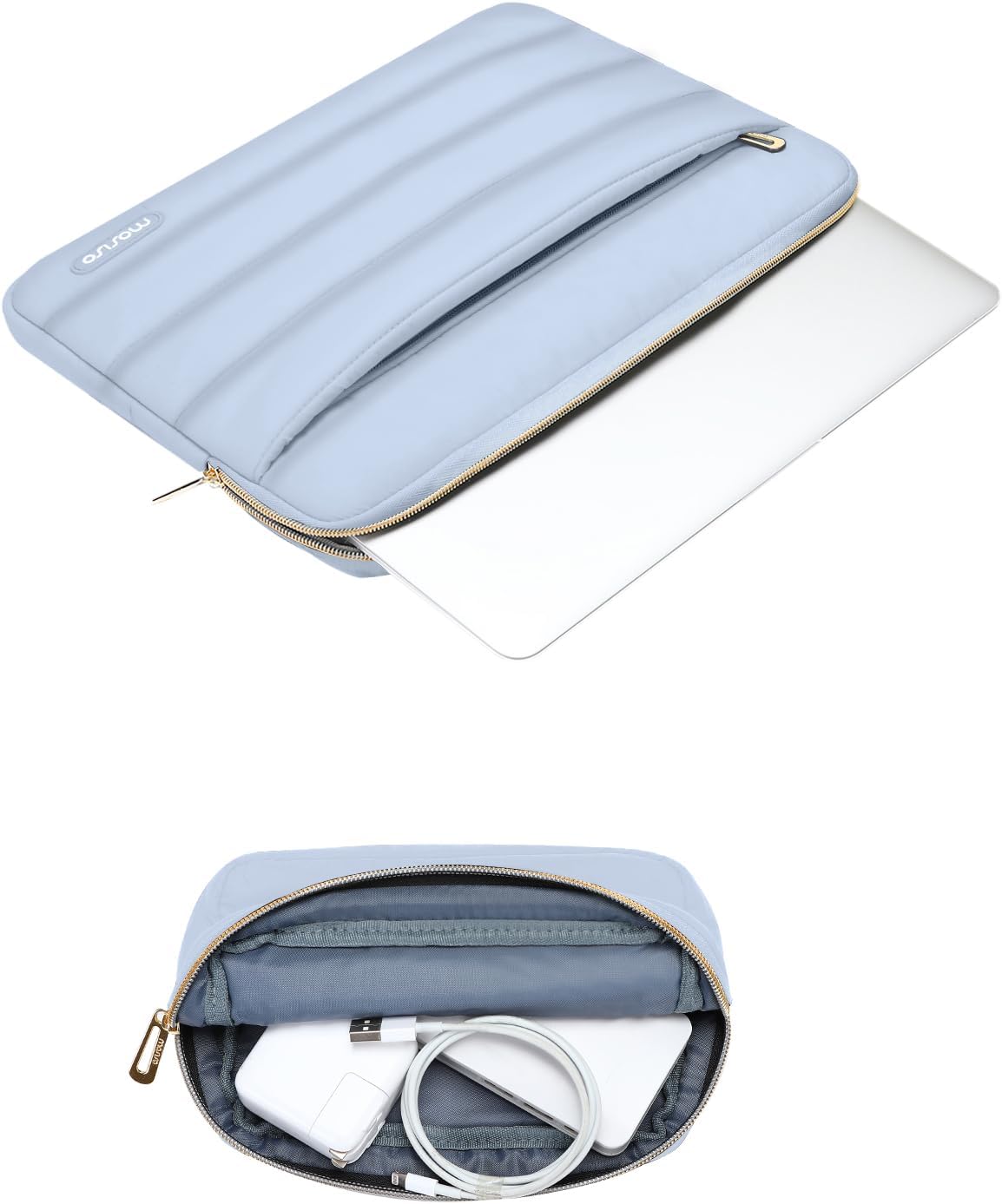 MOSISO 14 inch Laptop Case, 14 inch Puffy Laptop Sleeve Compatible with HP Lenovo Dell ASUS Acer, HP Stream, Dell Latitude, Lenovo IdeaPad, Polyester Horizontal Bag with Small Case, Baby Blue