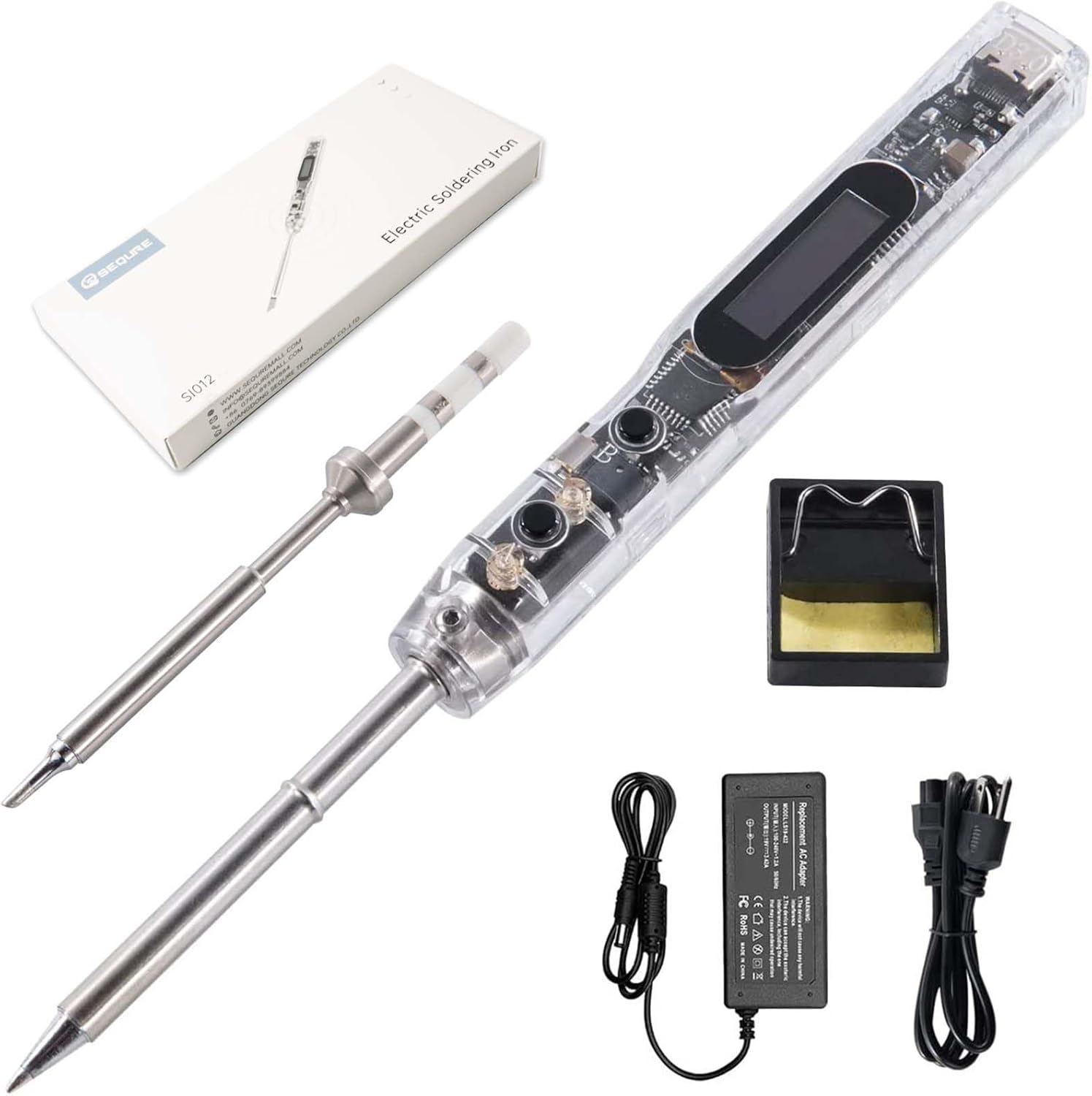 SEQURE SI012 Soldering Iron, 68W Electric Soldering Iron Kit Adjustable Temperature 212°F-842°F, 8S Fast Heating, Digital OLED, Auto Sleep, 19V Power Adapter, 2 Soldering Tips Portable Welding Tool