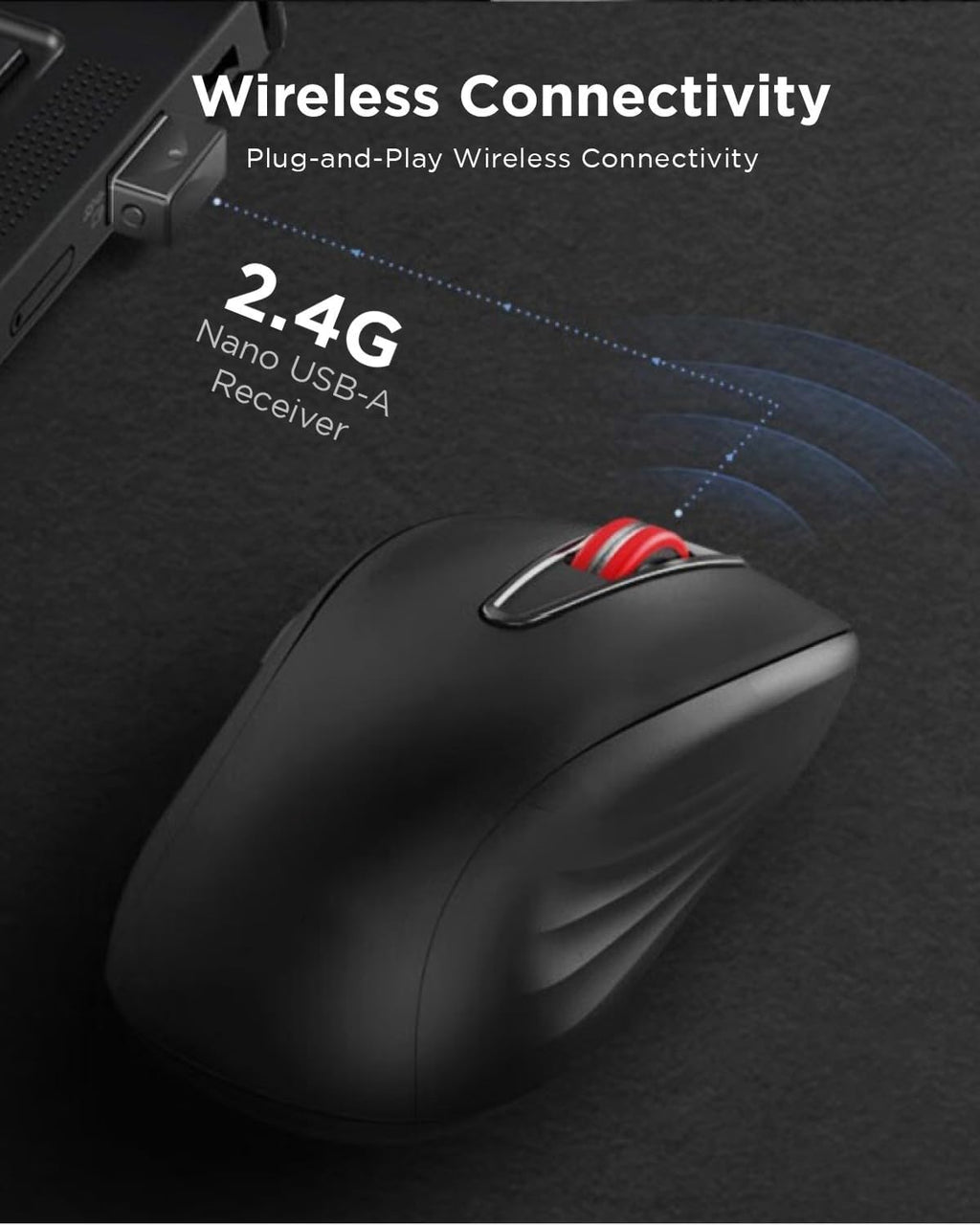 Lenovo USB-C Rechargeable Silent Mouse (WL500) - Silent Buttons, USB-C Rechargeable, Ambidextrous Grip, Adjustable DPI - Plug-and-Play 2.4G Receiver Computer Mouse (Black)