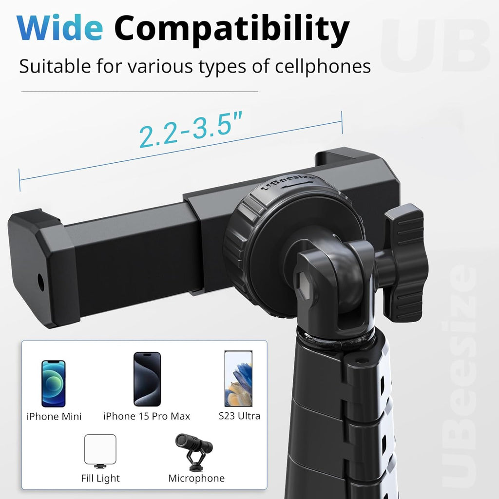 UBeesize 62" Phone Tripod & Selfie Stick, Camera Tripods Stand with Wireless Remote and Phone Holder,Compatible with iPhone Android Phone, Perfect for Selfies/Video Recording/Live Streaming Black