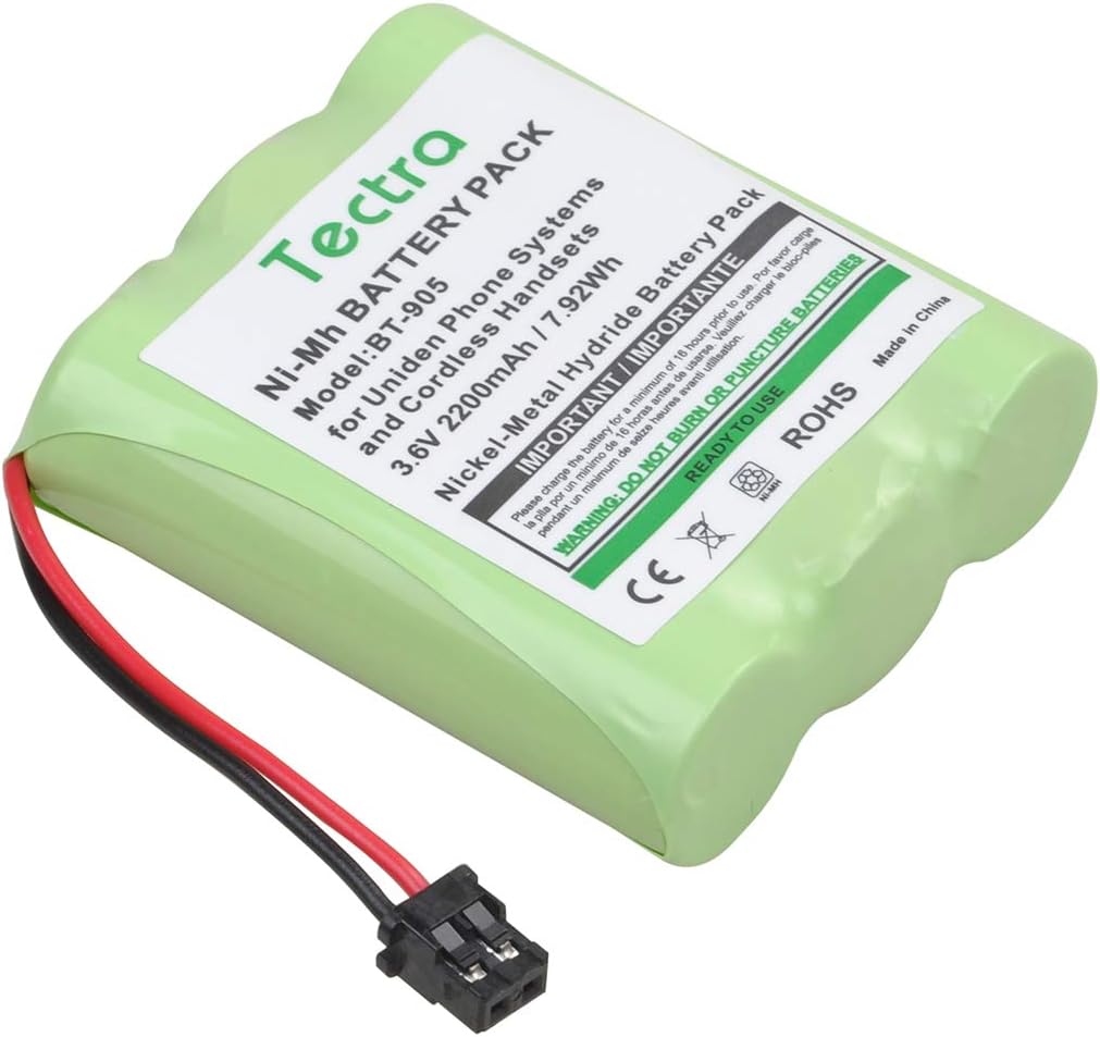 Tectra 2-Pack BT-905 Cordless Phone Battery for Uniden BT905 BT-800 BT-1006 BBTY-0444001 BBTY-0449001 Panasonic P-P501 P-P508 AT&T 200 24032 Cordless Telephones