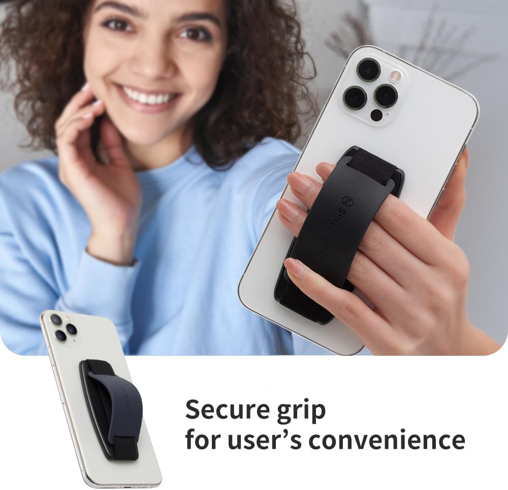 Sinjimoru Detachable Phone Grip Kickstand for Wireless Charging Compatible Phone Finger Holder for iPhone & Smartphones. Sinji Mount S-Grip Blue