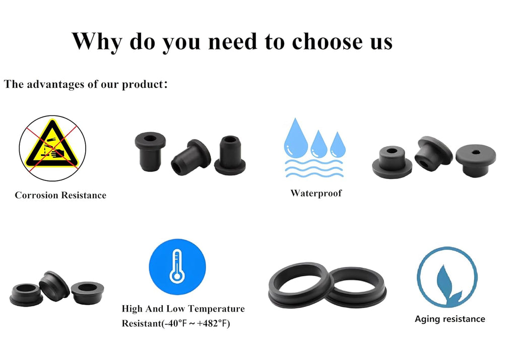 20 pcs 1/2" Drill Hole，5/16" ID Black Silicone Top hat Rubber Grommets for Wiring，Automotive，Firewall，Hole Plug，Desk，Screw，Water and Gas Pipe，Drain，House Siding，Cable Bushing，Glass，Wire Plug