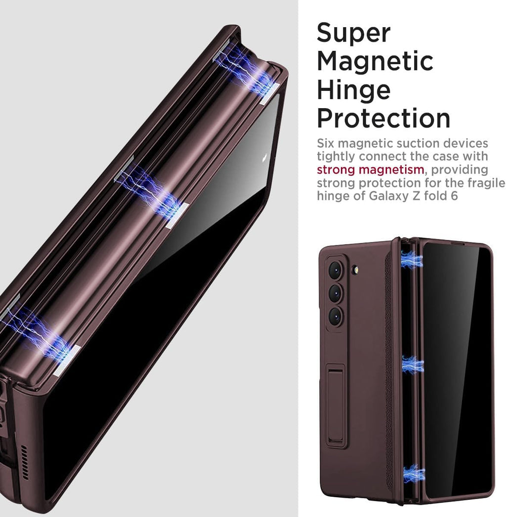 Miimall for Fold 6 Case with Privacy Screen Protector, Z Fold 6 Phone Case Stand, Heavy Duty, Full-Body Magnetic Hinge Protection Shockproof All-Inclusive Cases for Galaxy Z Fold 6 Wine Red
