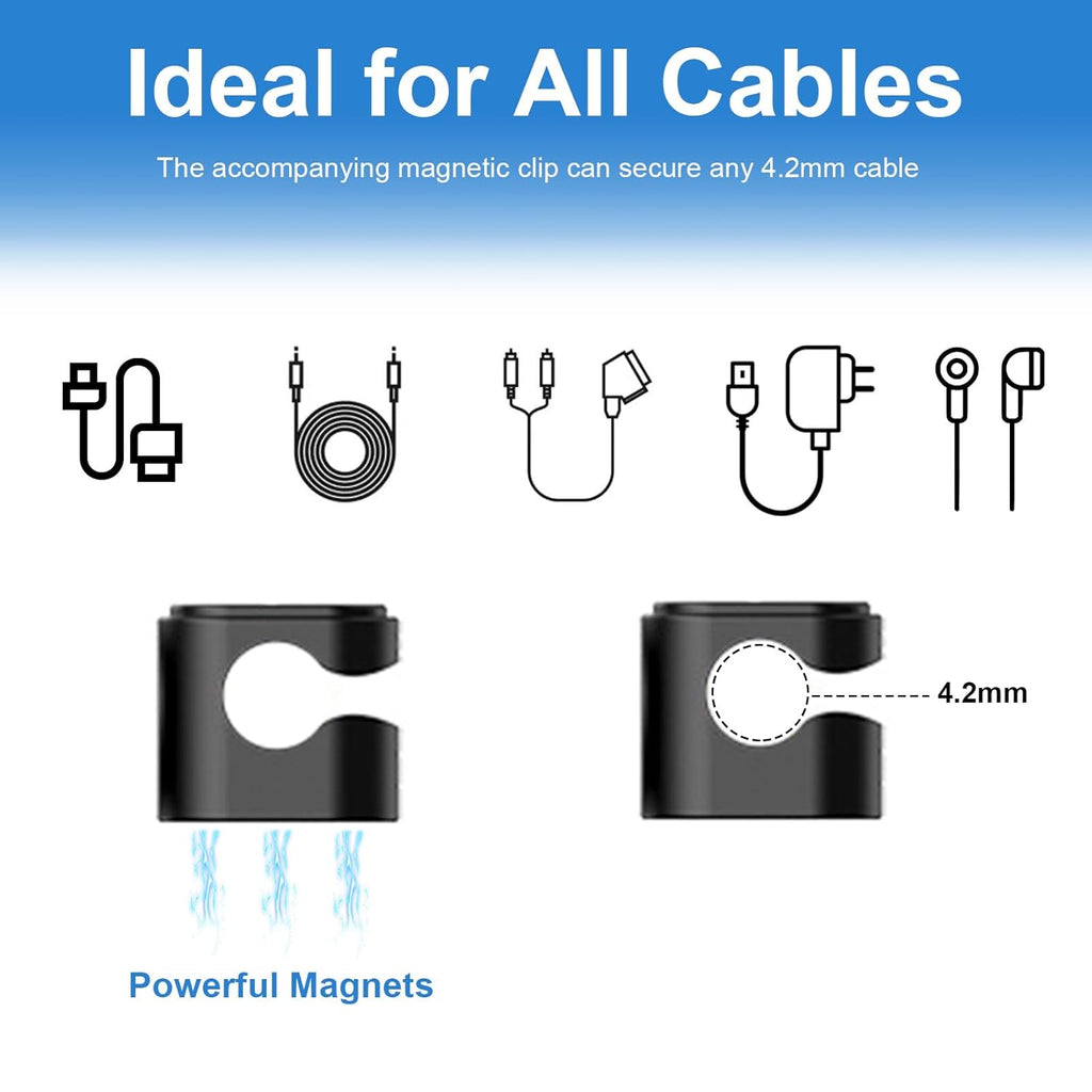 Wanheart Magnetic Cord Holders, Cable Organizer for Desk – Multipurpose Wire Clips for Lightning, USB-C, Micro Chargers, Stick to Metal Surface – Office & Home Use (8 Square Clips)