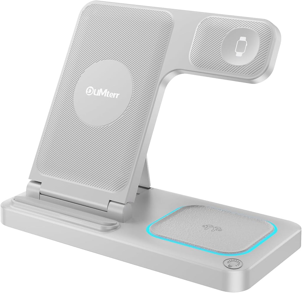 DUMTERR 3 in 1 Wireless Charger for iphone 16 15 14 13 12 11 XR 8, Apple Charging Station for Apple Watch 10/9/Ultra/8/7/SE/6/5/4 & AirPods Series, Wireless Charging Station for Multiple Devices Apple