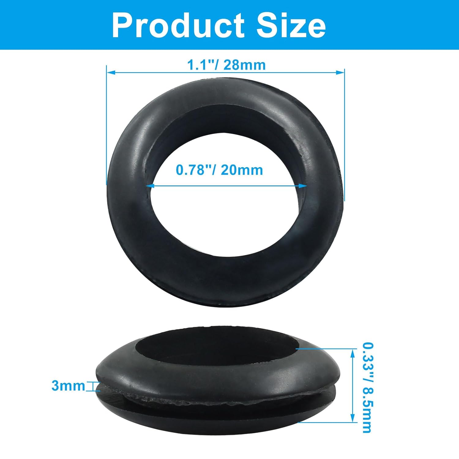 24 Pcs Rubber Grommets, 3/4" Inside Diameter 7/8" Drill Hole Rubber Wire Grommets for Wire, Firewall, Cables, Plugs