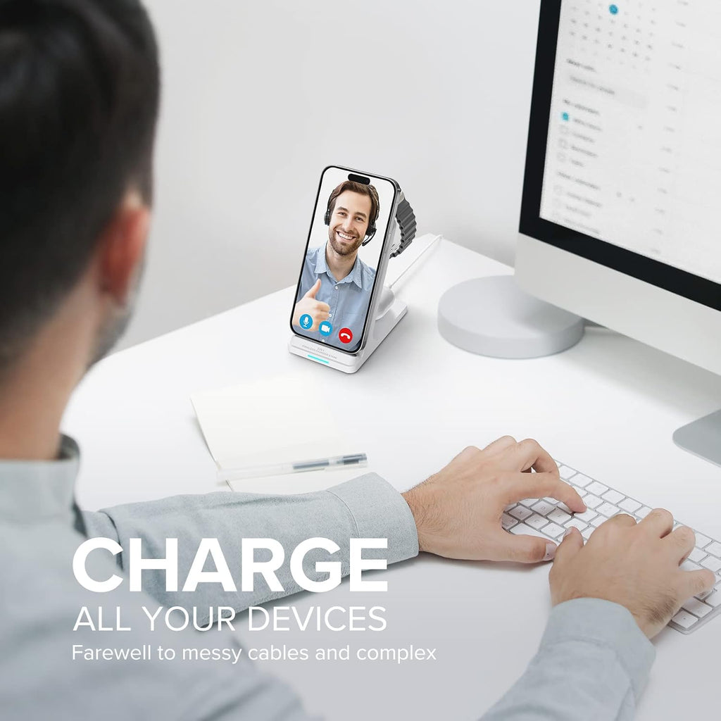 Wireless Charging Station, 3 in 1 Fast Wireless Charger Stand for Multiple Devices Apple Watch Ultra Series 10 9 8 7 6 SE 5 4 3 2, iPhone 16 15 14 13 12 11 Pro Max/Plus/Mini/X/XS/Max/XR/SE, Airpods