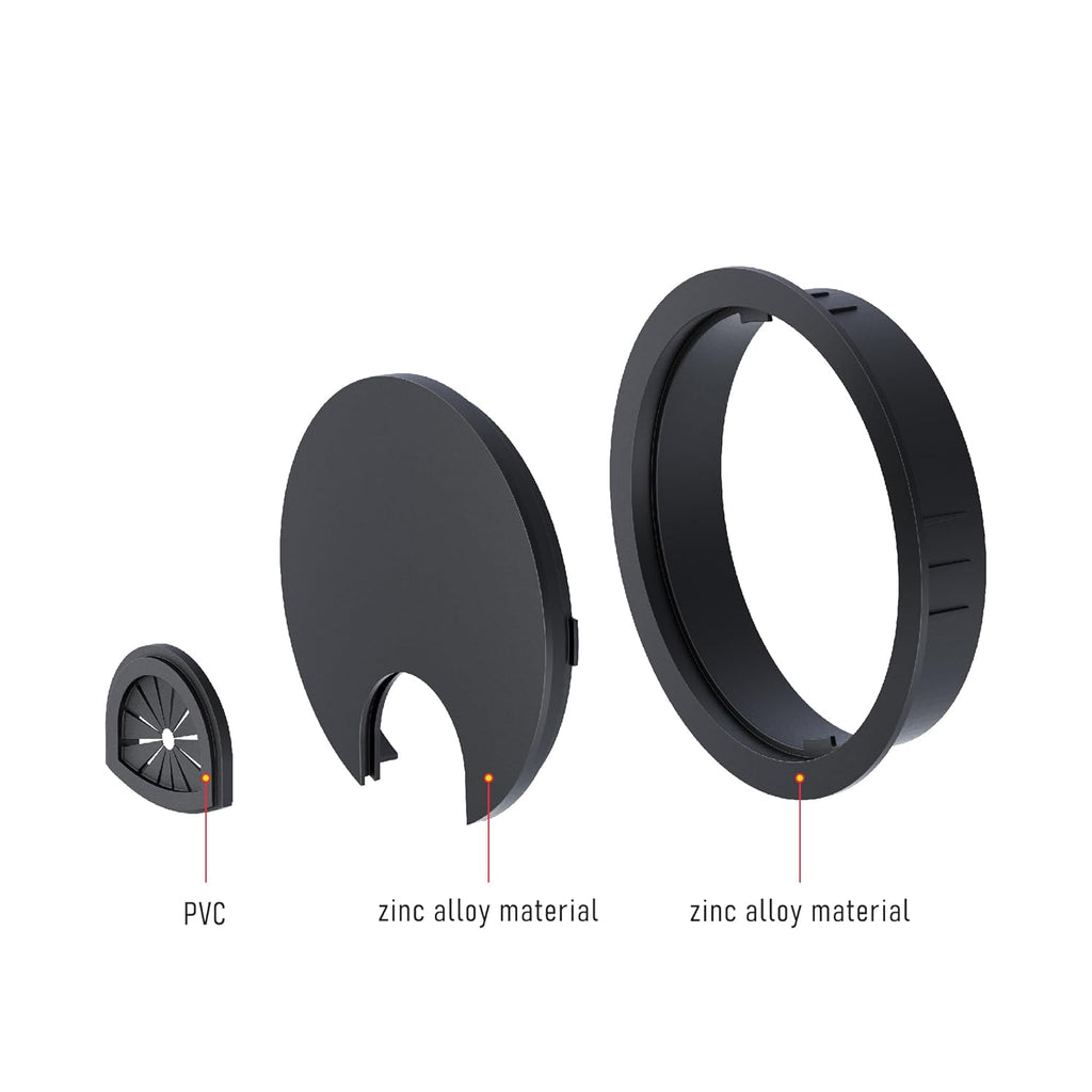 2 Pack Desk Grommet 2 Inch 50mm, Zinc Alloy Computer Desk Wire Hole Cover, Office Desktop Cord Cable Hole Metal Ring, Black