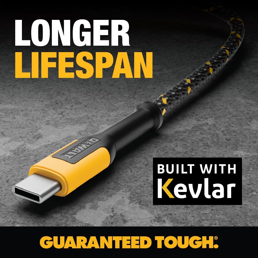 DEWALT Heavy Duty USB C Cable, Jobsite 60 Watt USB C Cable, High Speed Type-C to Type-C, Fast Charge PD USBC Fast Charging Cord for iPhone 16/15 Plus Pro Max, MacBook, iPad, Samsung Galaxy, 4 ft
