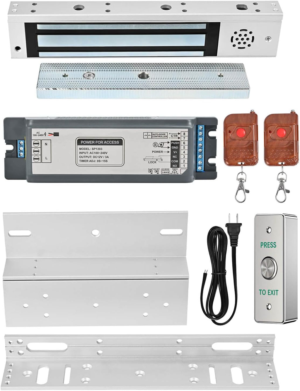 Smart Door Access Control System 600lbs Magnetic Lock Kit with ZL Bracket Tuya App & Remote Control, Stainless Steel Exit Button, Power Supply and Built-in Alarm Beeper