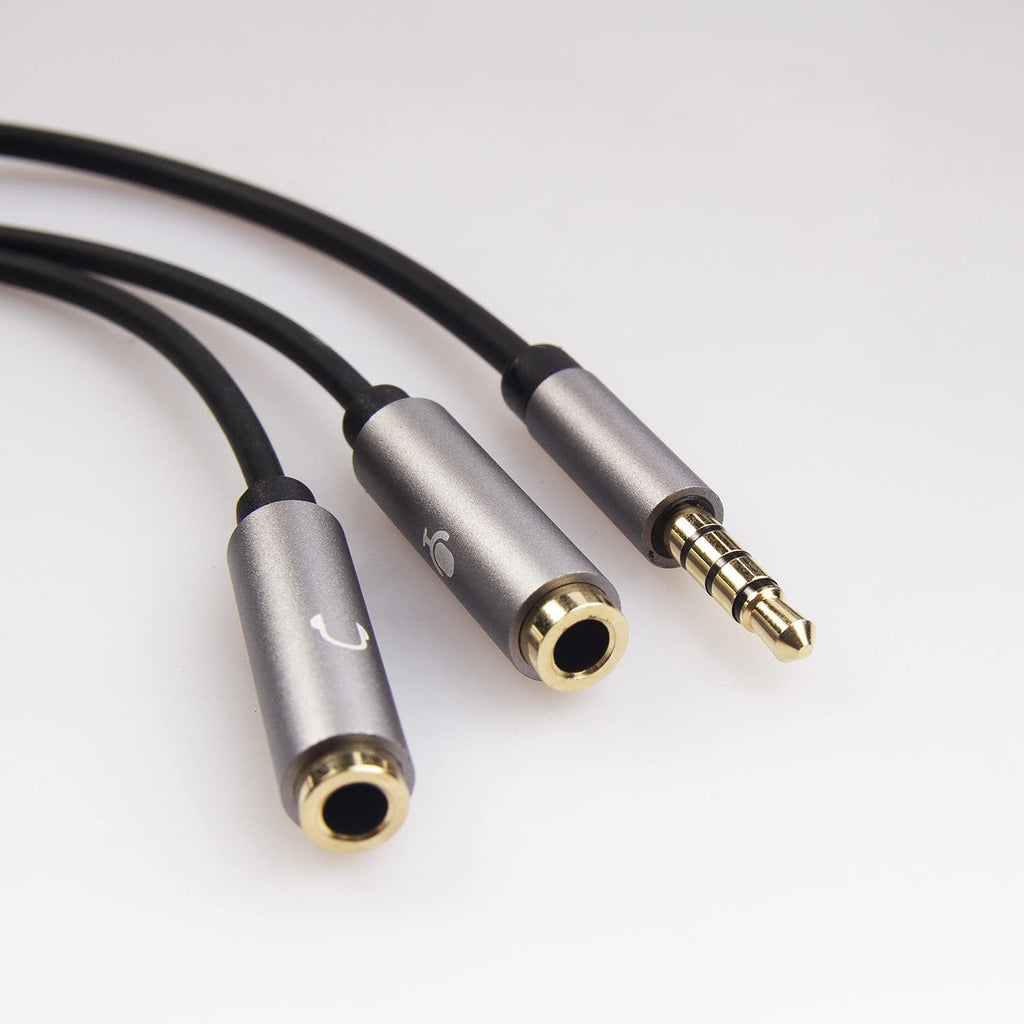 REXUS Grey 2-Pack 3.5mm Y Splitter Stereo Audio Cable 4-Pole Male to 2 Female for Headphone, Headset Splitter Adapter Extension Aux Cable, Compatible MobilePhone and New Version Laptop(M22F35Gx2)