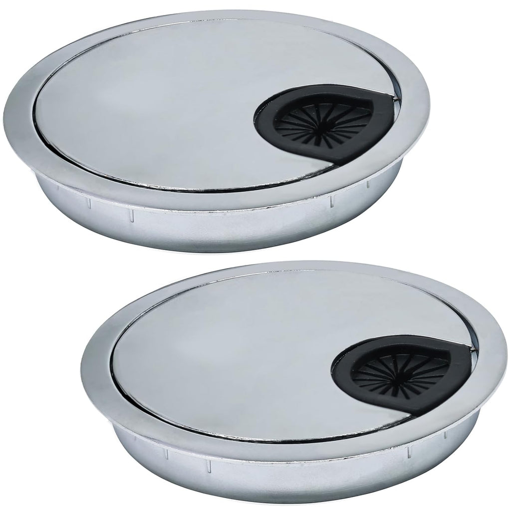 2 Pcs Desk Grommet 2-3/8" / 60 mm, Desk Cord Hole Cover, Cable Grommet Metal Zinc Alloy Materilal, Desk Hole Grommet for Home & Office Pc, Detachable Cable Cord Organizer-Bright Silver