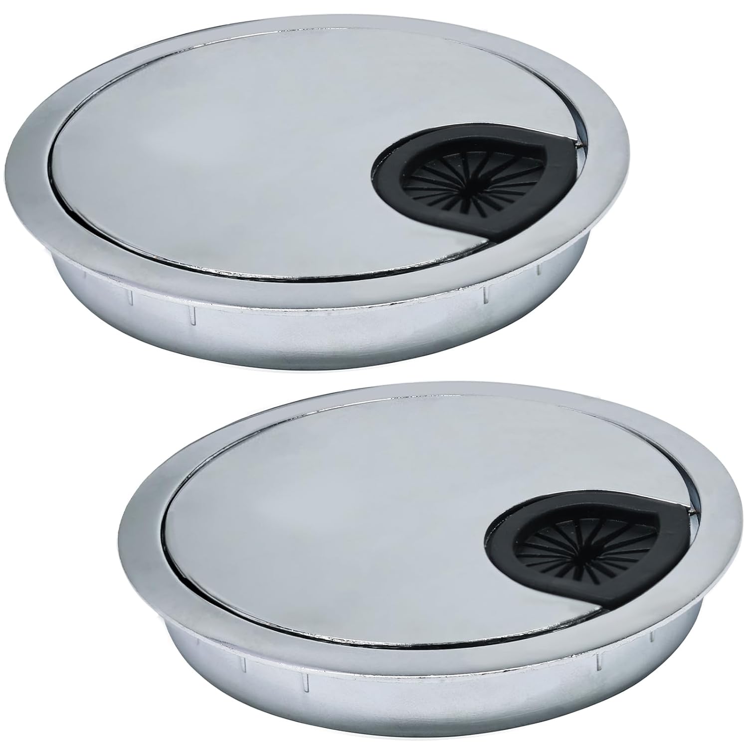 2 Pcs Desk Grommet 2-3/8" / 60 mm, Desk Cord Hole Cover, Cable Grommet Metal Zinc Alloy Materilal, Desk Hole Grommet for Home & Office Pc, Detachable Cable Cord Organizer-Bright Silver