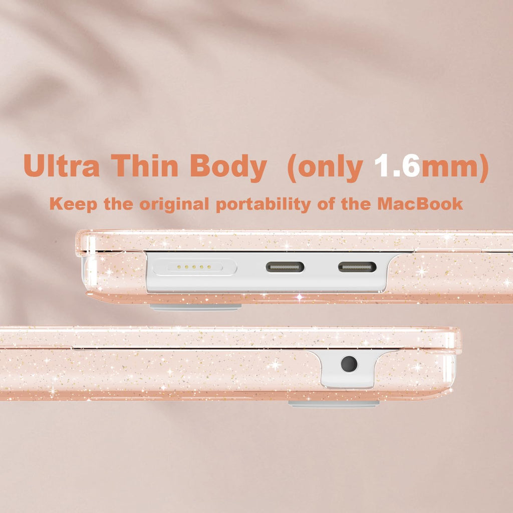 CISSOOK Cherry Pink Glitter Case for MacBook Air 13.6 inch 2025 2024 2022 Released A3240 A3113 A2681, Bling Hard Shell Case with Keyboard Cover & Screen Protector for MacBook Air 13 M2 M3 M4