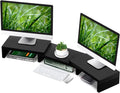 TAVR Dual Monitor Stand Riser Office Desktop Organizer Stand for 2 Monitors, Adjustable Length and Angle 3 Shelf, Extra Long Multifunctional Stand up to 43.3" fit Computer, Laptop, TV, Black