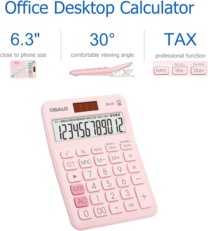 Pocket Small Size Desk Calculator, 12 Digit Large LCD Display, Basic Tax - Image 4