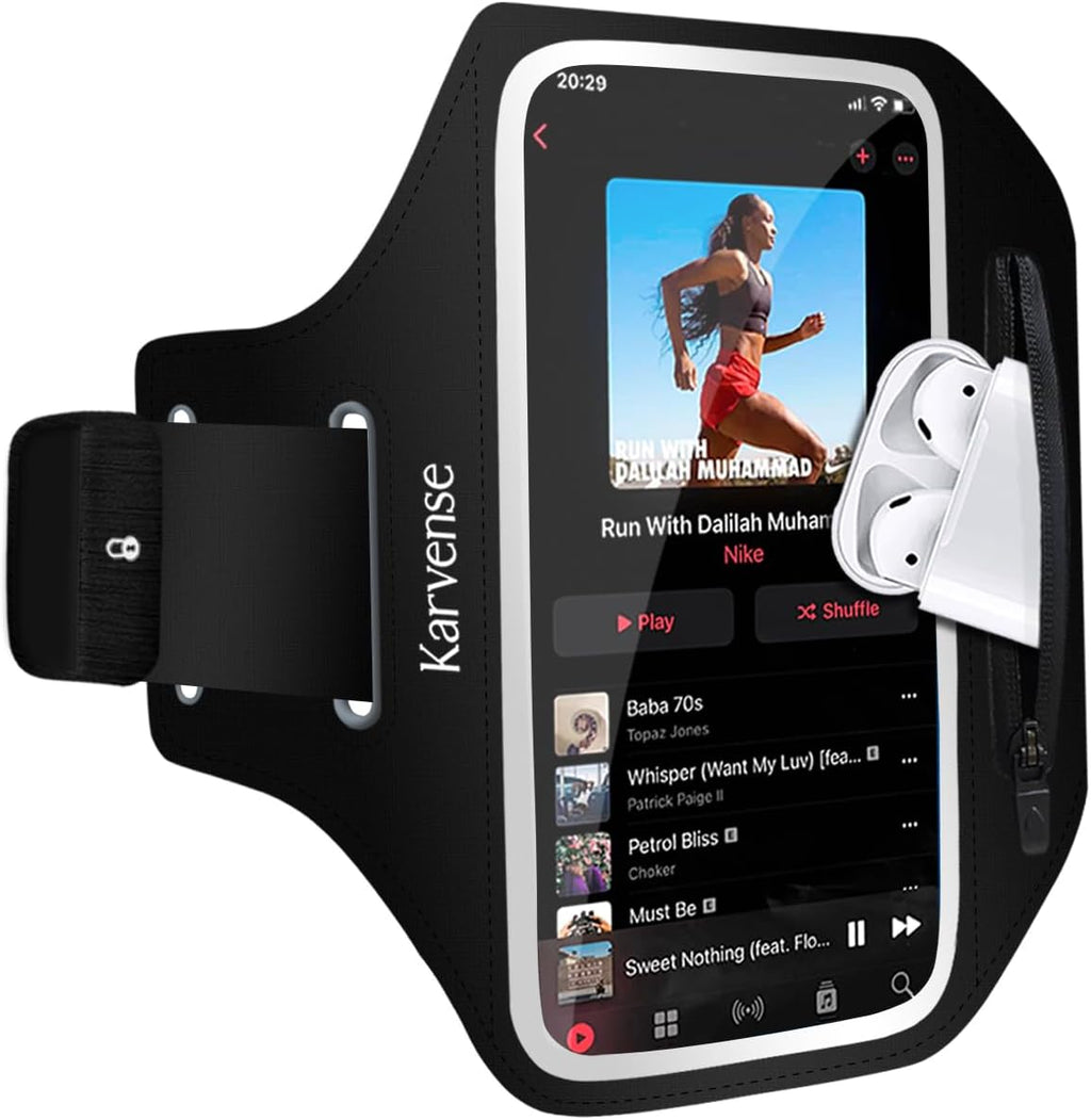 Phone Holder for Running-Arm Band for Running for iPhone & Samsung Galaxy, Cell Phone Armband Holder for Walking, Gym, Workout, Men, Women, w/Adjustable Strap & Zipper Pocket (Black-M)